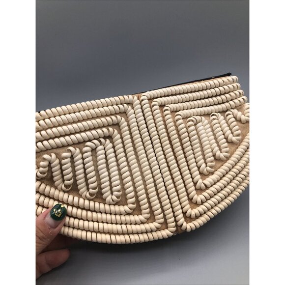 1940s Mid Century Ivory Nude Telephone Phone Cord Crescent Clutch Bag - Picture 4 of 12